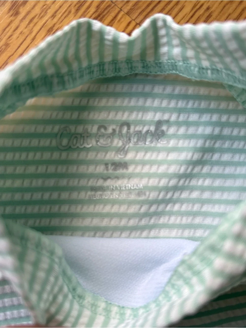 Cat & Jack Girls Long-Sleeve Mint Stripe Rash Guard Swimsuit & Hat Summer Sz 12M